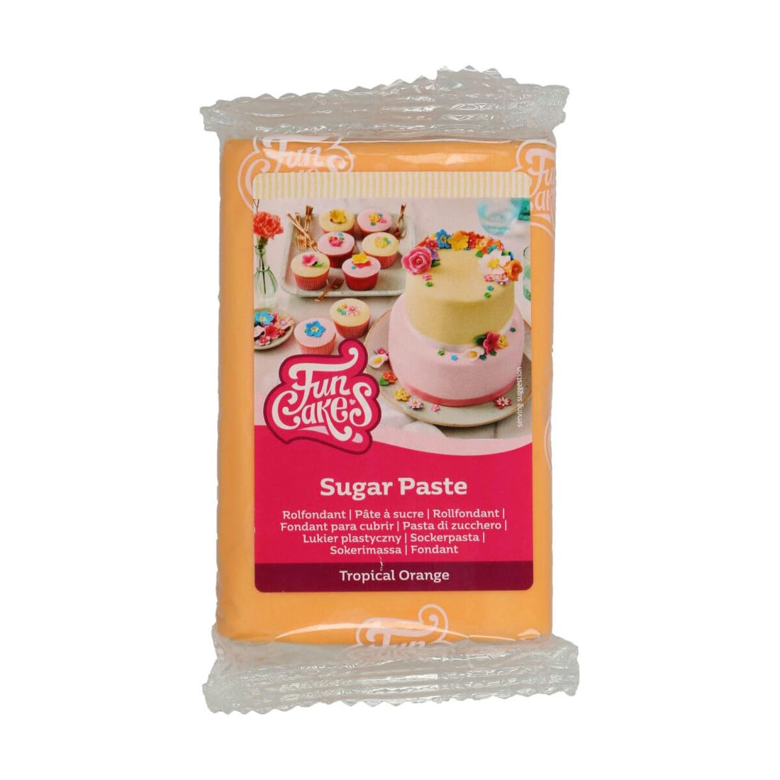 FunCakes Pâte à Sucre Tropical Orange: facile à utiliser, lisse, flexible, douce et pliable, parfaite pour la décoration de gâteaux, halal, casher et sans gluten. 250 g