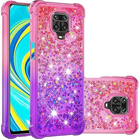 SmallCas Compatible for Redmi Note 9S Case, Compatible for Xiaomi Redmi Note 9 Pro Glitter Flowing Shining Gradient Quicksand Liquid Floating Phone Cover for Redmi Note 9 Pro Max Pink Mauve YBLS Cover