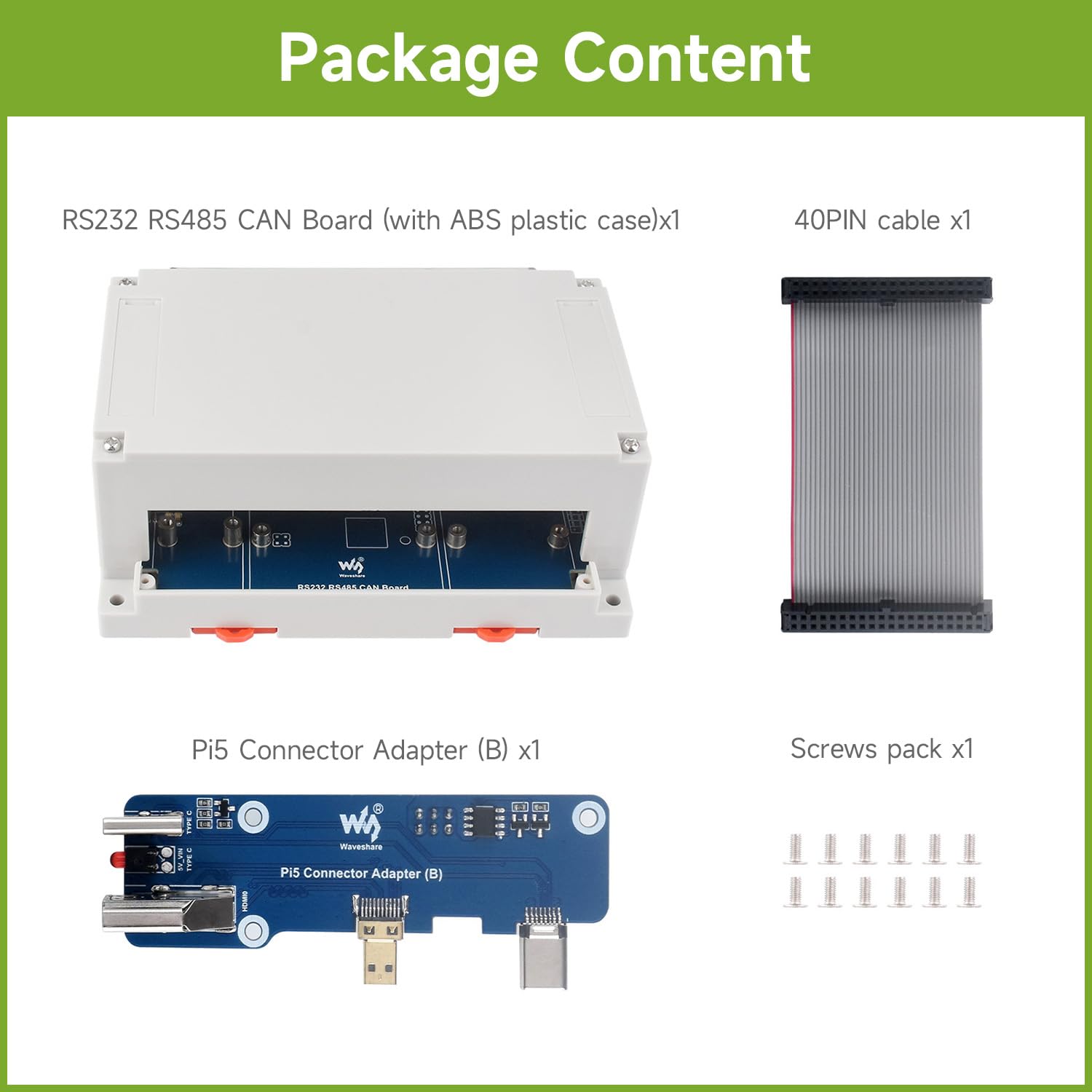 Waveshare Isolated RS232/RS485/CAN/CAN FD Expansion Board, Compatible with Raspberry Pi 5/4B, Expands 2X RS485, 1x RS232/CAN FD/CAN, Extending NVME/ETH/USB and 4G/5G by PCIe, Wall-mount & Rail-mount