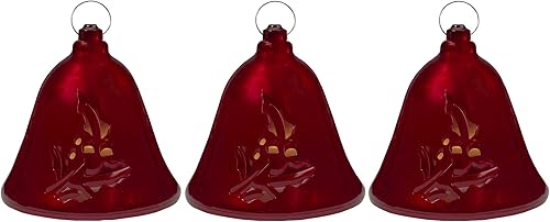 Decoraciones navideñas de campanas rojas iluminadas musicales, 6.5 pulgadas, color rojo, juego de 3