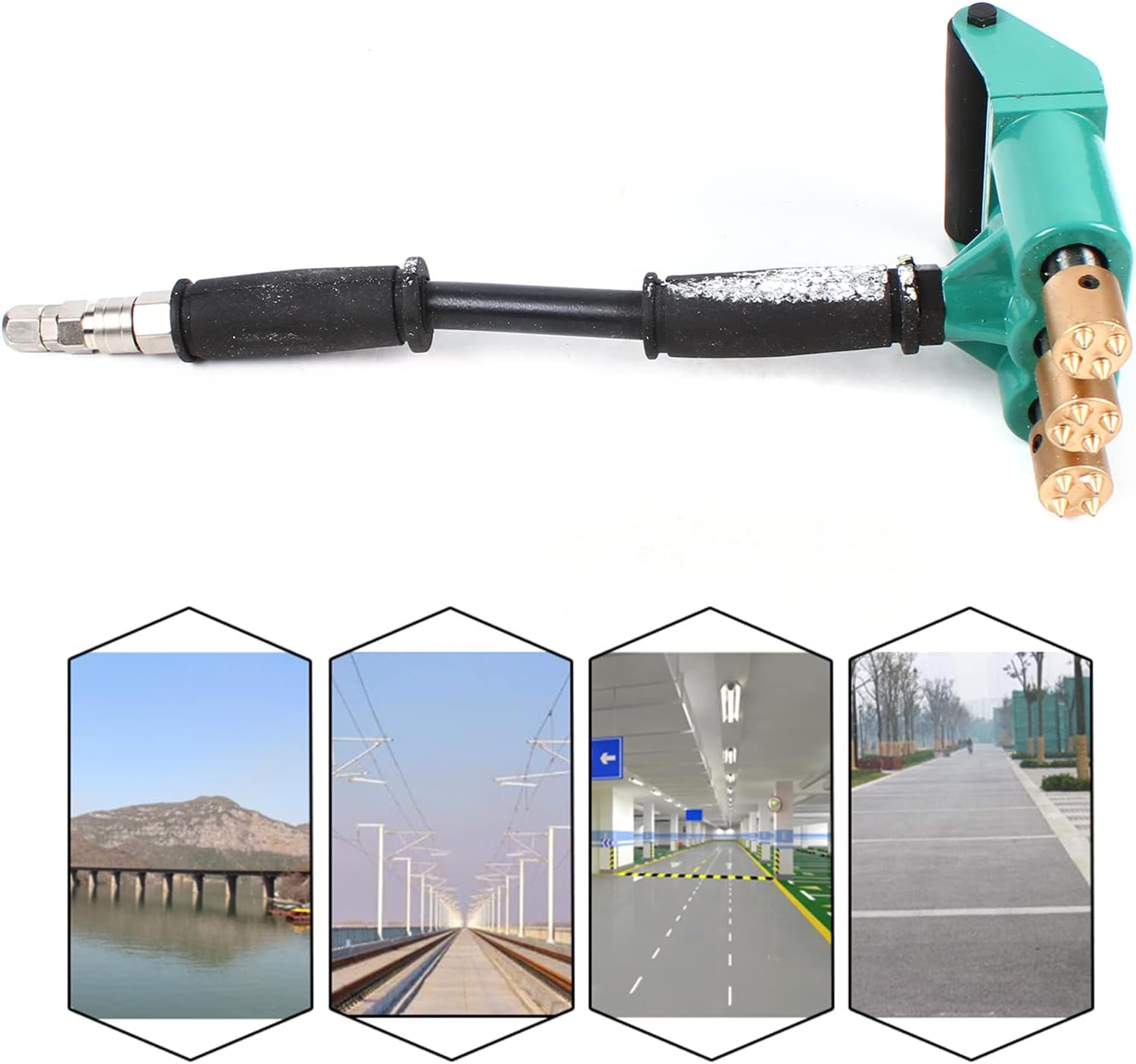 Pneumatic Hand-held Chisel, Three-head Pneumatic Concrete Air Scabbler Handheld Chisel Hammer Depth 3-5mm for Concrete Pavement Bridge