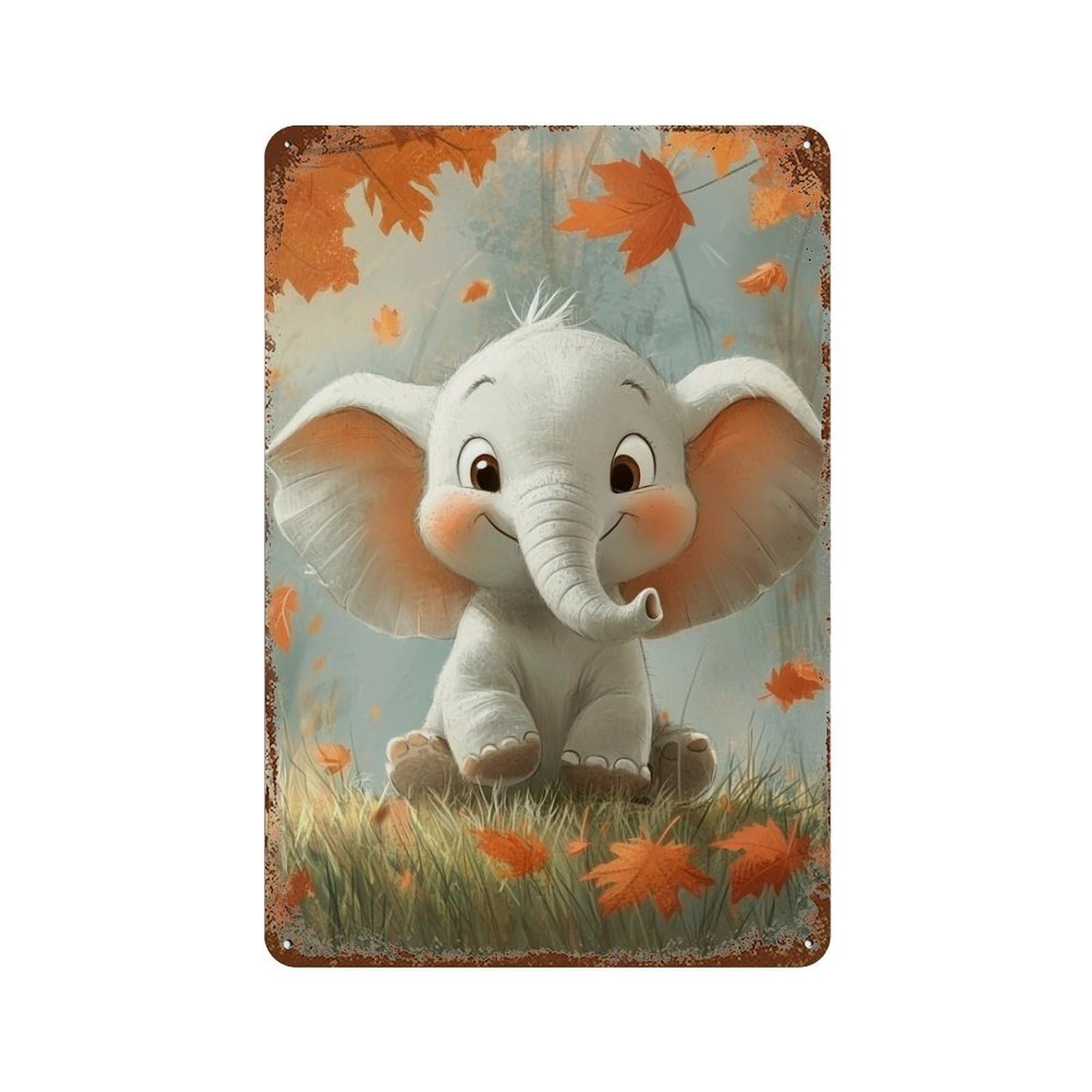Autumn Elephant Adventure -1 11.8"x7.9" Distressed Metal Wall Sign, Retro Wall Decor for Garage, Bar And Workshop Decor