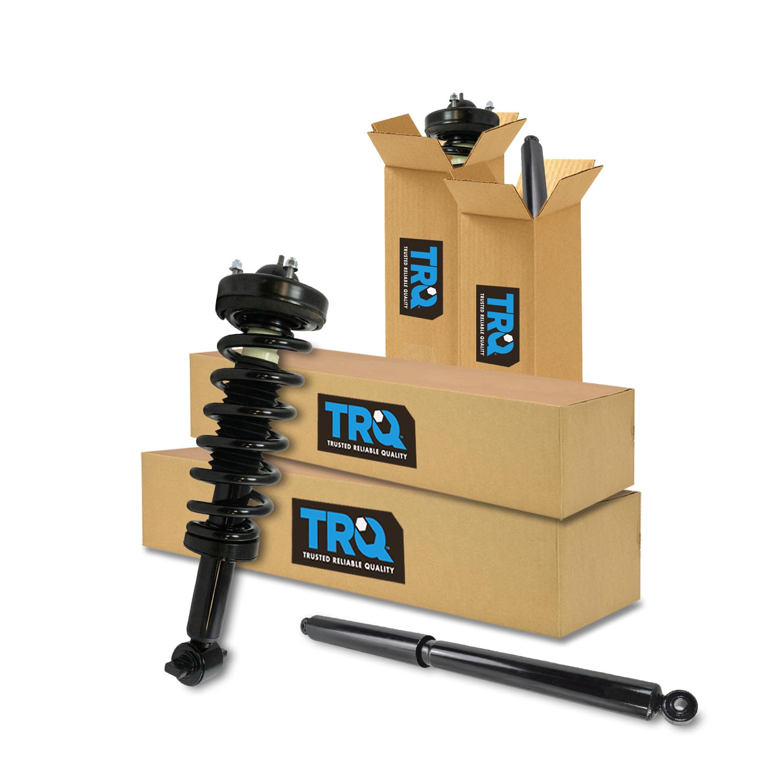 TRQ Front and Rear Complete Strut Assembly &amp; Shock Absorber Kit Complete Strut &amp; Coil Spring Assembly Compatible with 2014 Ford F-150