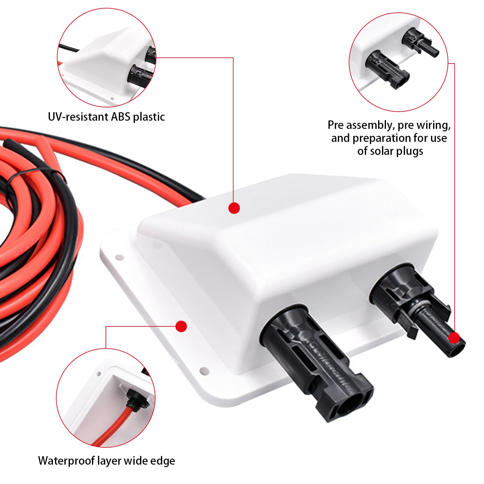 Passacavo a energia solare, doppio passacavo solare, resistente ai raggi UV, passacavo solare con cavo in rame flessibile da 10 m, per camper, barche, roulotte, marine