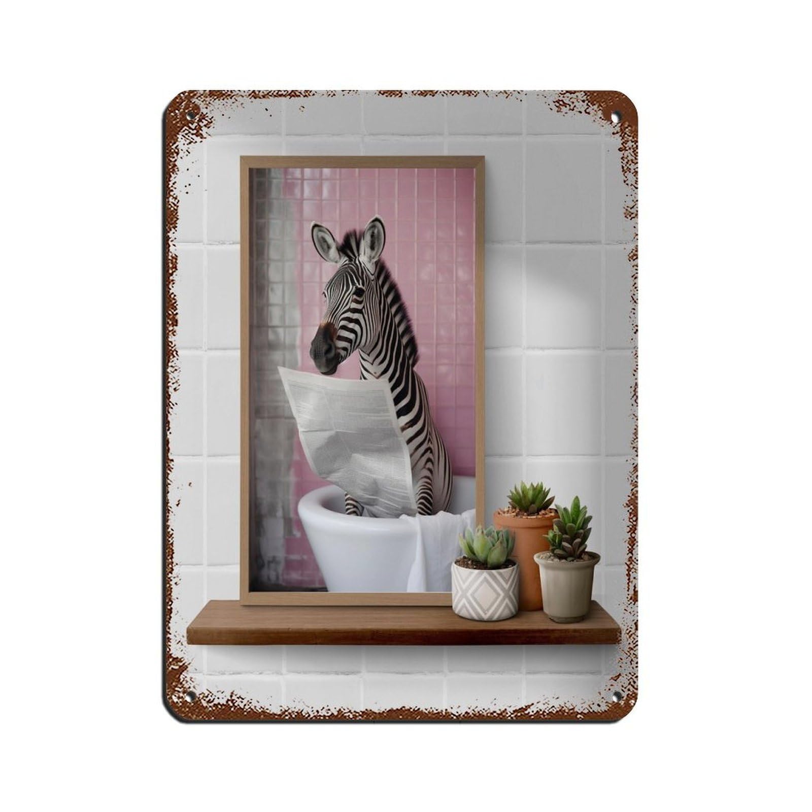 Pug on Quirky Zebra in The Tub Art Retro Poster Metal Tin Sign Chic Art Retro Iron Painting Bar People Cave Cafe Family Garage Poster Wall Decoration 12x16inch(30x40cm)