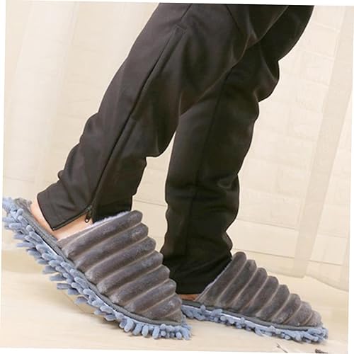 Miniatura 8 de 1 par de pantuflas de limpieza de pisos de rayas peludas con tamaño inferior desmontable, color gris, unisex, zapatilla de trapeador para