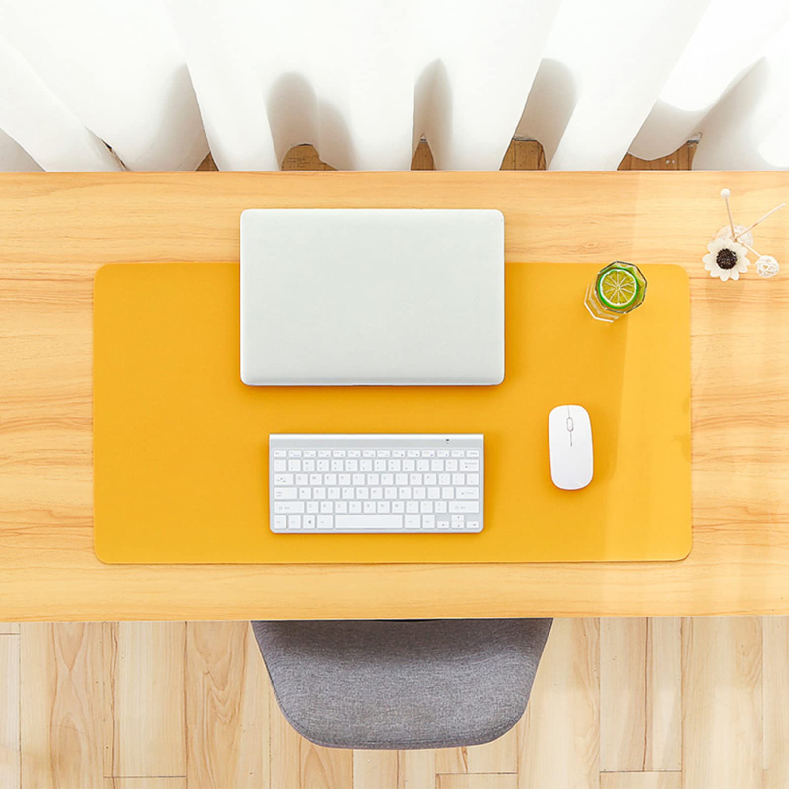 ZPEE Extended Gaming Mouse Pad Mat For Desk,Water Proof Leather Mouse Pad Gaming Sustainable Mice Mat Desk Pad,Home Office Writing Mat Desktop Protector-Yellow 70x35cm