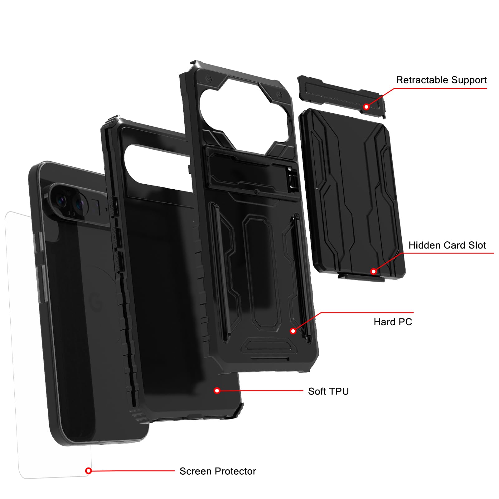 For Google Pixel 9 Case For Pixel 9 Wallet Case With Credit Card Holder & Kickstand Dual Layer Hard PC Soft TPU Protective Case For Google Pixel 9