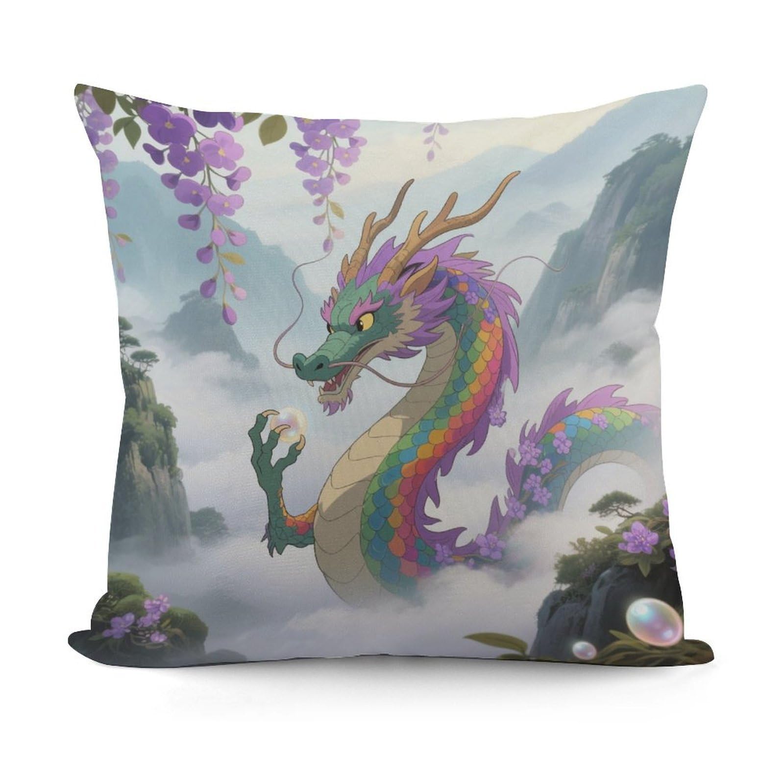 VstaDank Rainbow Scaled Eastern Dragon Pillow Cover with Invisible Zipper Square Throw Pillowcase Plush Couch Sofa Pillow Case 18x18 Inch Decorative Throw Cushion Covers for Sofa Living Pillowcover