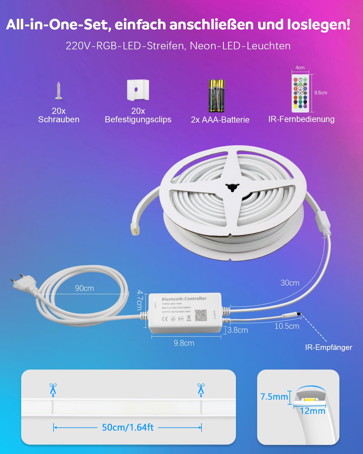 ALITOVE 10m RGB COB LED Streifen Aussenbereich 230V Band App+Fernbedienung | Heller 420LEDs/M, IP67 Wasserdicht, Musik-Synchronisation, ideal für Garten, Terrasse und Partydeko, Nicht Selbstklebend