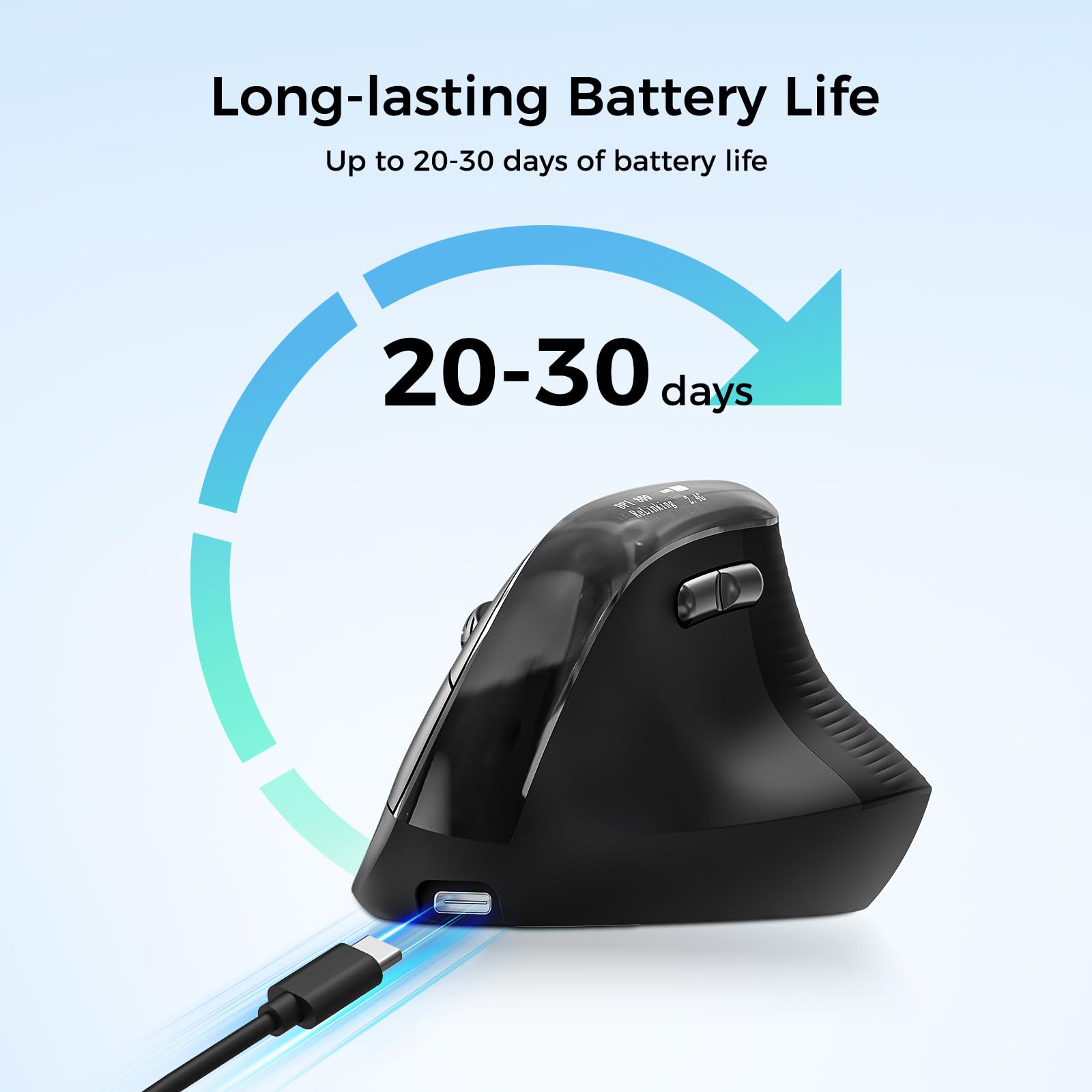 KYSONA Mouse ergonomico wireless con schermo OLED, mouse verticale Ergo ricaricabile, clic silenzioso, Bluetooth e 2,4 G, 5 DPI regolabili 800-6400 per laptop/PC/desktop/computer/iPad, nero