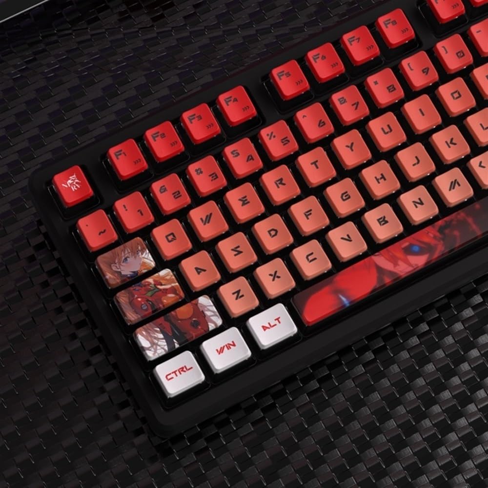 Evangelion Translucent Keycaps, Mechanical Gaming Keyboard EVA Anime OEM Profile PBT+PC Keycap(EVA-02)