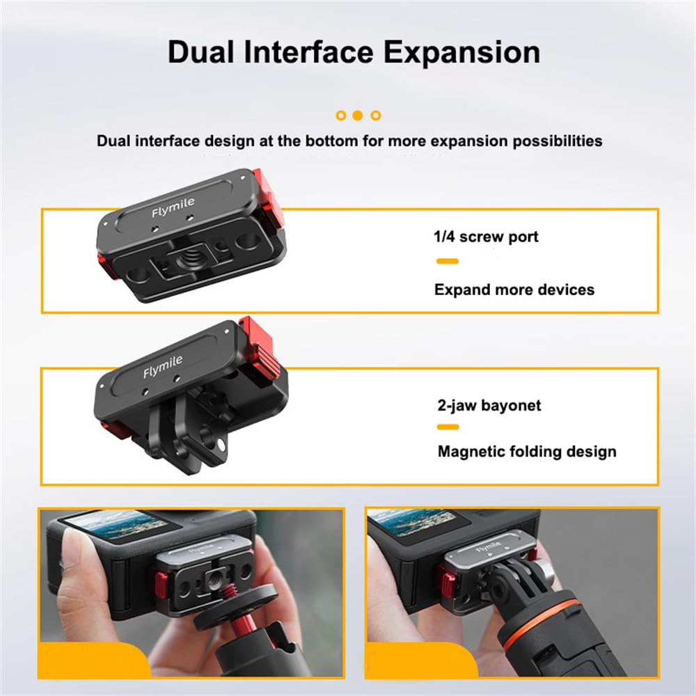 Supporto Magnetico Per DJI Osmo Action 5 Pro/4/3 - In Alluminio CNC, Grigio Titanio/arancione