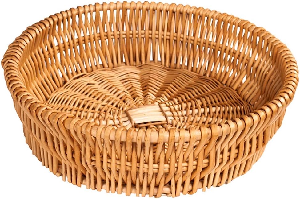 Wicker Woven Basket, Egg and Fruit Snack Bread Basket, Rustic Round Bread Baskets for Table with Lining, Serving Basket-13.7 inches