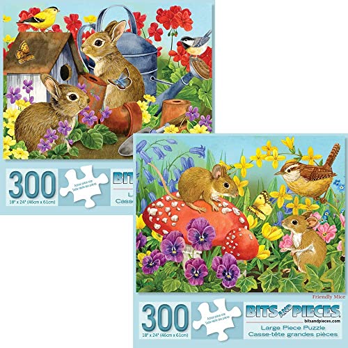 Bits and Pieces - Set de Valor de Dos Rompecabezas Grandes de 300 Piezas para Adultos – ‘Bunnies’ y ‘Mice’ por la Artista Jane Maday, Tamaño Completo: 18" x 24" miniatura 1
