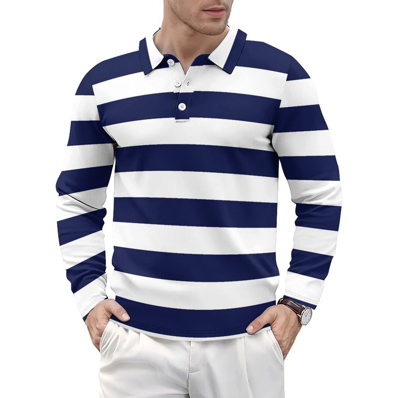 Polo à rayures bleu marine haut de gamme en maille technique - 8