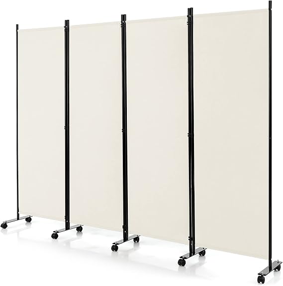 GOFLAME 4 Panel Folding Room Divider, 6FT Rolling Privacy Screen with