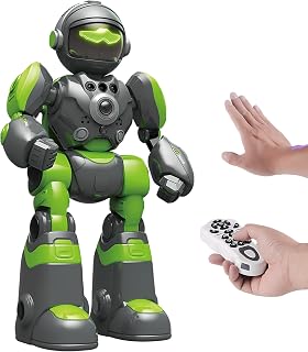 Intelligent Programmable RC Robot Toy for Kids Ages 3-8, Voice Recording and Playback, Remote Control with Gesture Control, Music Dance and LED Lights (【Green】 Intelligent RC Robot)