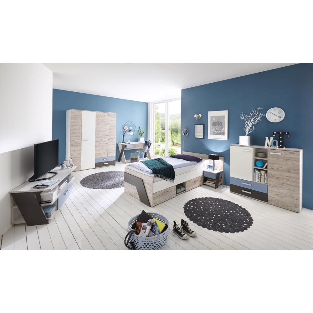 Lomadox Jugendzimmer Komplett Set Kinderzimmer Schlafzimmer Set LEEDS-10 6-teilig in Sandeiche Nb. Made in Germany