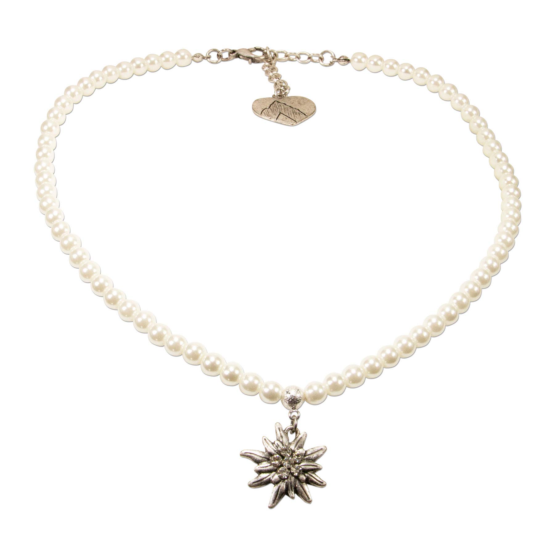 Alpenflüstern Trachtenschmuck-Set Perlen-Trachtenkette, Trachten-Armband und Trachten-Ohrhänger Strass-Edelweiss - Damen-Trachten-Schmuck, Trachtenset Kette, Armkette und Ohrringe SET038