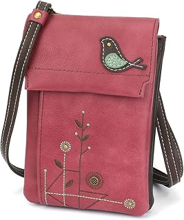 RFID CRISS Cell Phone Xbody Purse - Women Faux Leather Xbody Handbag with Adjustable Strap - Bird - Berry