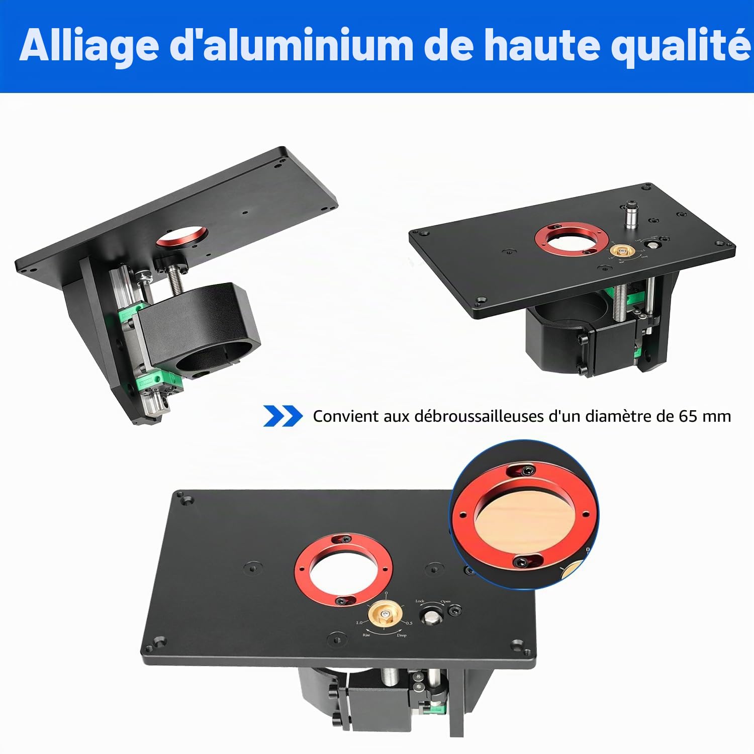 Kit Elévateur pour Défonceuse, Table de Défonceuse inversée en Alliage D'aluminium, Table de Fraisage pour Travail du Bois, Traitement du Plastique, le Modélisme