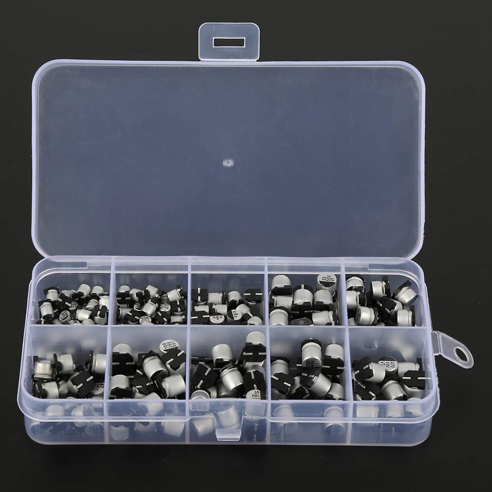Kit de 200 condensadores electrolíticos SMD, 10 valores de 1 uF a 470 uF, de 10 V a 50 V, diversos condensadores electrolíticos de aluminio con caja de almacenamiento para