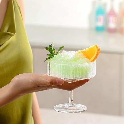 Miniatura 7 de G Rainbow Vintage Coupe - Juego de 4, cristalería de 8.4 onzas para champán, cóctel champán, elegante copa acanalada con copas, vasos de Martini