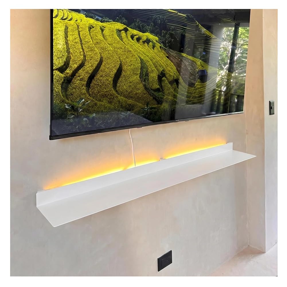 AYCDL Wall Mounted Floating Metal Shelves, Illuminated LED Picture Ledge for Living Room, DIY Linear Shelf Design, 150x20x6cm,White-80x20x6cm