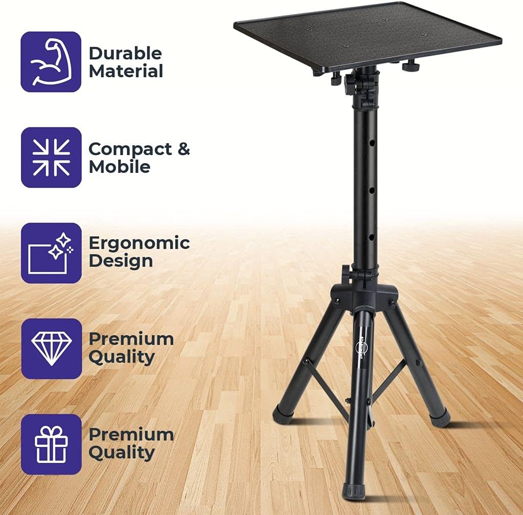 Starument Laptop Stand - Tripod Floor Stand for Computer, Projector, DJ Equipment, Studio Accessories - Light & Portable, Sturdy & Durable Metal - Adjustable Height, 26.4 to 38.8-Inch - 14x11" Tray : Musical Instruments