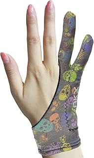 Drawing Glove, Skeleton Artist Glove for Drawing Tablet iPad, Palm Rejection Digital Art Glove with 2 Finger, Suitable for Left and Right Hand - XS, 2 PCS, Vintage Black