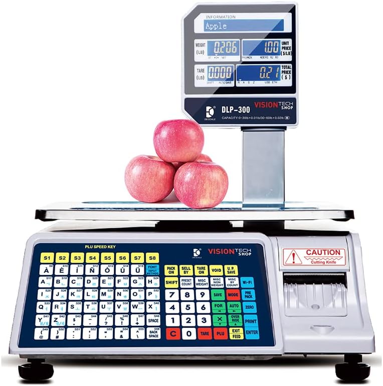 DLP-300 Label Printing Scale Pole Display, 30/60lbs Capacity, 0.01/0.02lbs, NTEP Legal for Trade