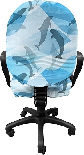 Miniatura 8 de Lunarable Funda protectora para silla de oficina para acuario, diseño de peces de colores y perca, diseño de animales del mundo subacuático, funda