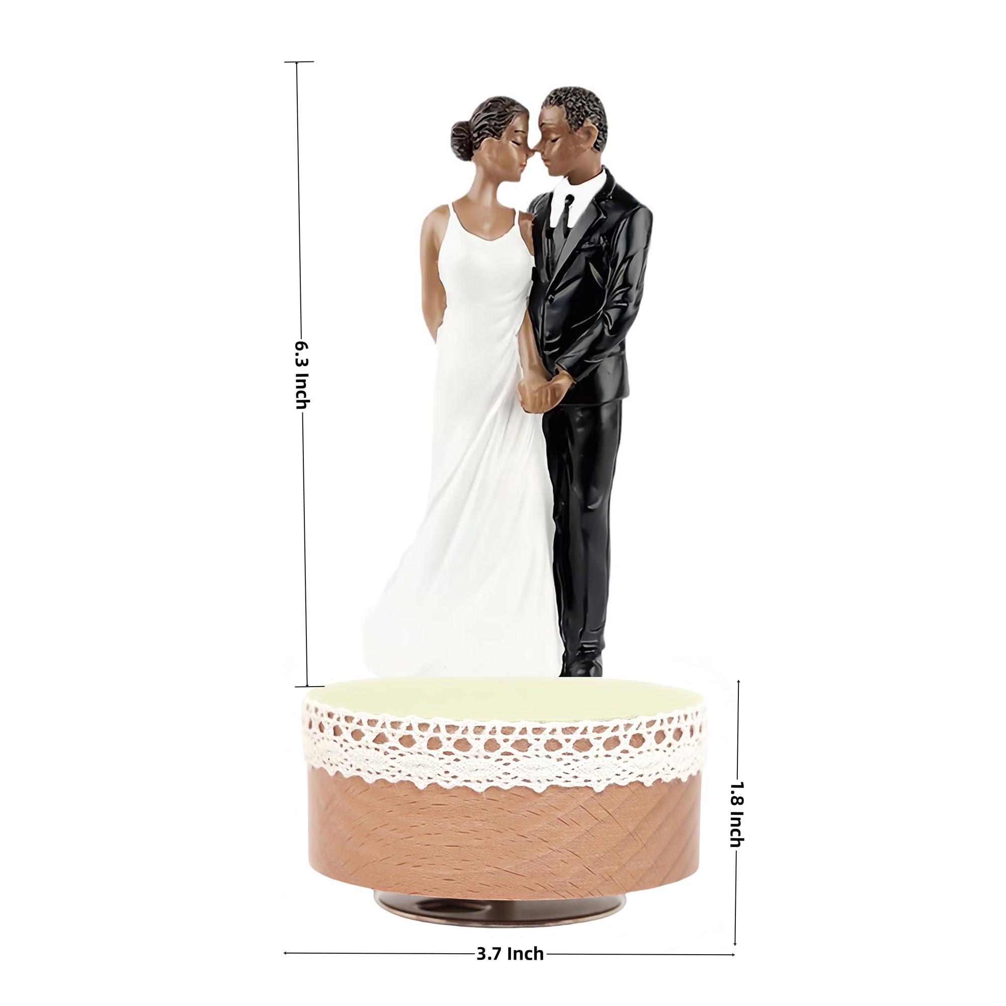 Rotierende Spieluhr für Hochzeit, elegantes Brautpaar, Musikmelodie, Geschenk für Hochzeitsempfang, Jahrestag, Verlobung, Valentinstag, Brautparty, Schwarz