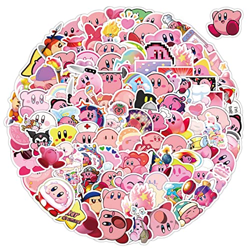 AUCEKO Lot de 100 autocollants Kirby Games - En vinyle imperméable - Pour ordinateur portable, enfant, voiture, moto, vélo, skateboard, valise, ordinateur,...