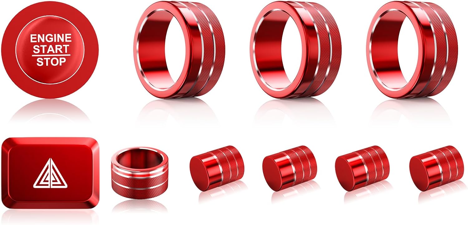 Red Sport Interior Accessories for 2022-2026 Honda Civic, CRV 2023-2026, Acura Integra 2023-2025 (9" Screen), 11PCS Aluminum Alloy Knob Cover Kit for AC, Air Vent, Hazard Light & Push Start