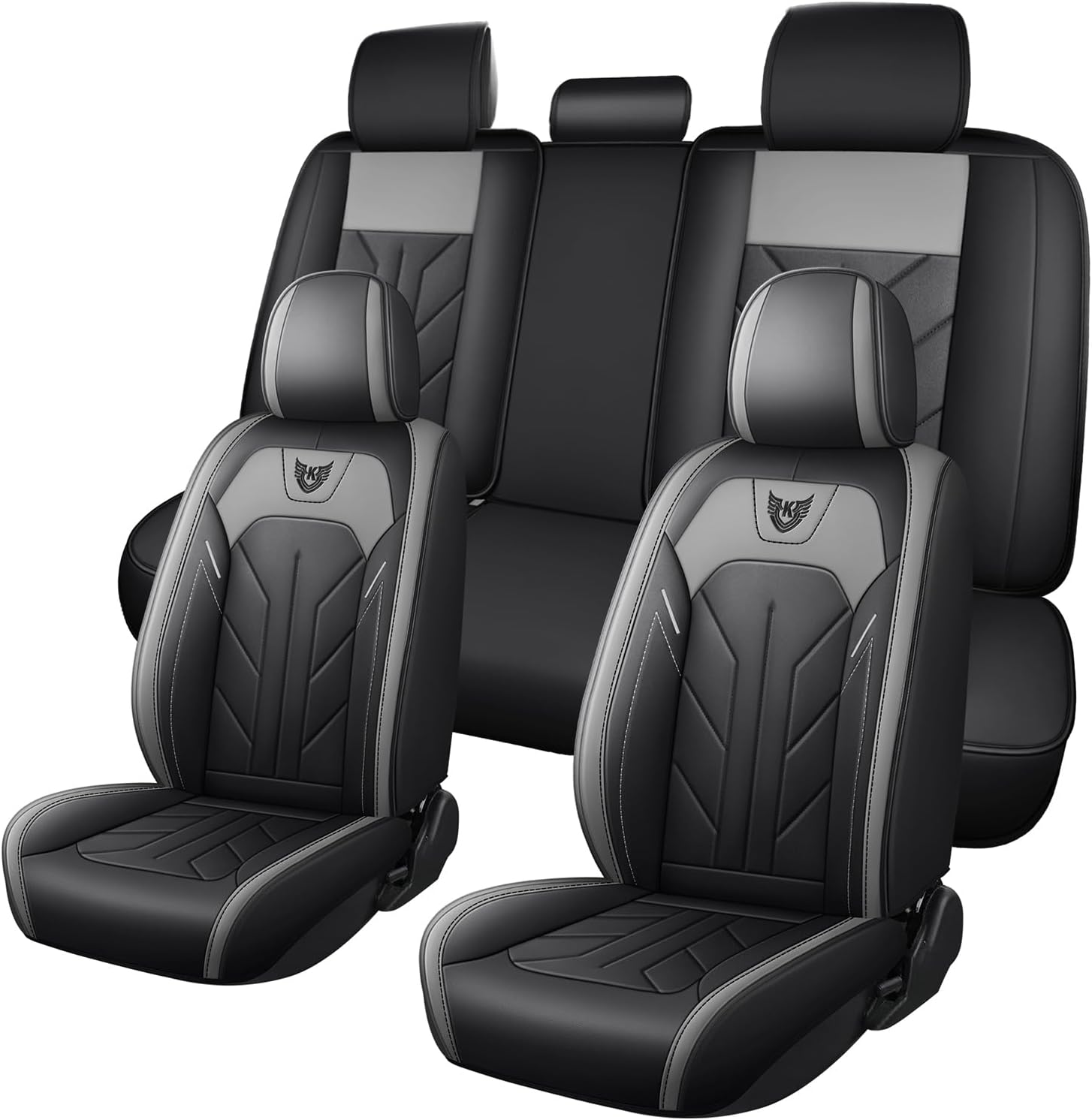 Universal Seat Covers Full Set Car Seat Protector Waterproof Car Seat Cushion Leather Comfortable and Breathable Fit for Most Cars for Year Round Use (Gray) Gray Full Set