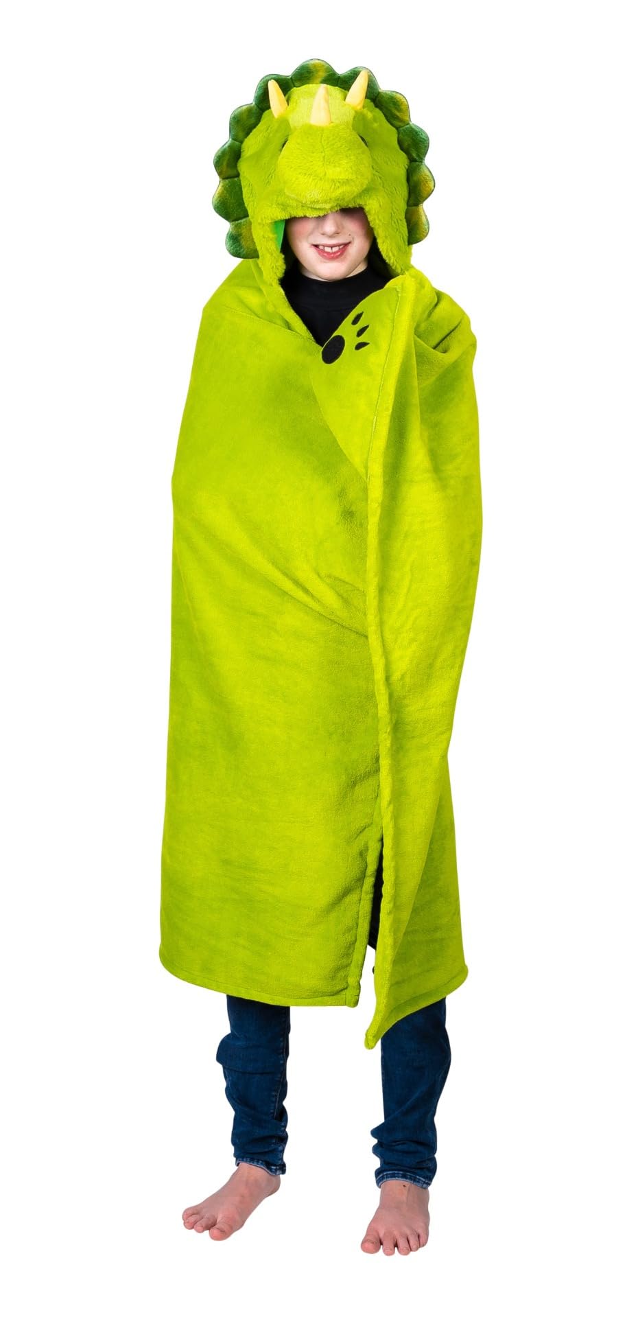 Noxxiez Green Animal Hooded Blanket Kids 130 X 100 Cm - Dino