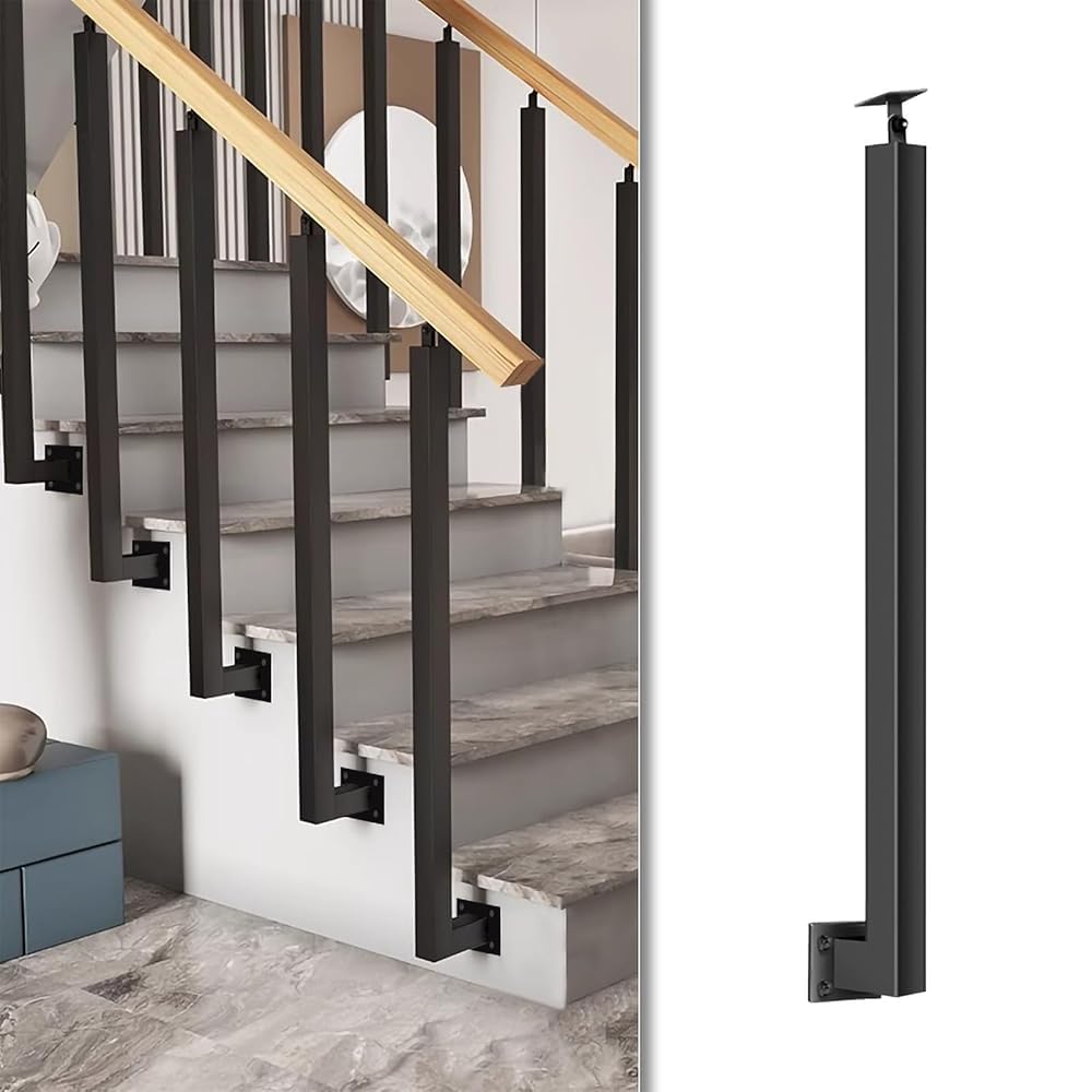 LQSYBHD Side Mount Square Stair Baluster Posts- 270° Adjustable Metal Railing Spindles; Iron Posts for Deck, Balcony, Stair, Indoor and Outdoor Decor(Size:2.78ft/85cm,Color:1Pcs)