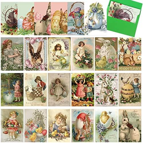 24 Pack Vintage Easter Card Assorted Funny Note Cards for Easter Victorian Vintage Postcards with Envelopes Retro Bunny Greeting Card for School Home Office Business Easter Gift Supplies, 4 x 6 Inches