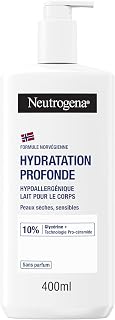 Neutrogena – Lait pour le corps Hydratation Profonde hypoallergénique (flacon-pompe de 400 ml) – Lait corps sans parfum pour peaux sèches et sensibles