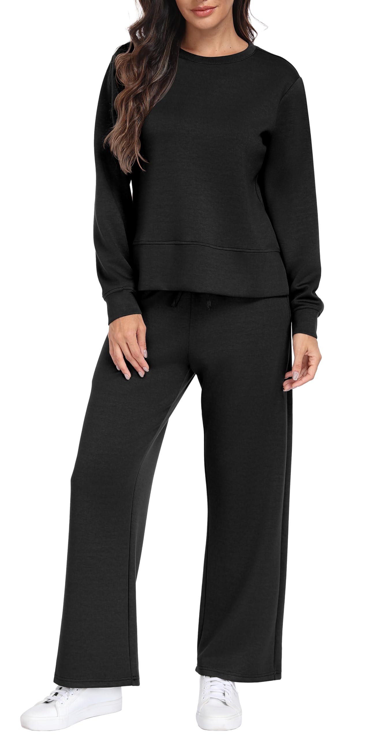 GRECERELLE Tuta da donna, set completo di due pezzi, abbigliamento autunnale a maniche lunghe, abbigliamento da salotto da donna, casual, pullover girocollo e pantaloni da jogging con tasche
