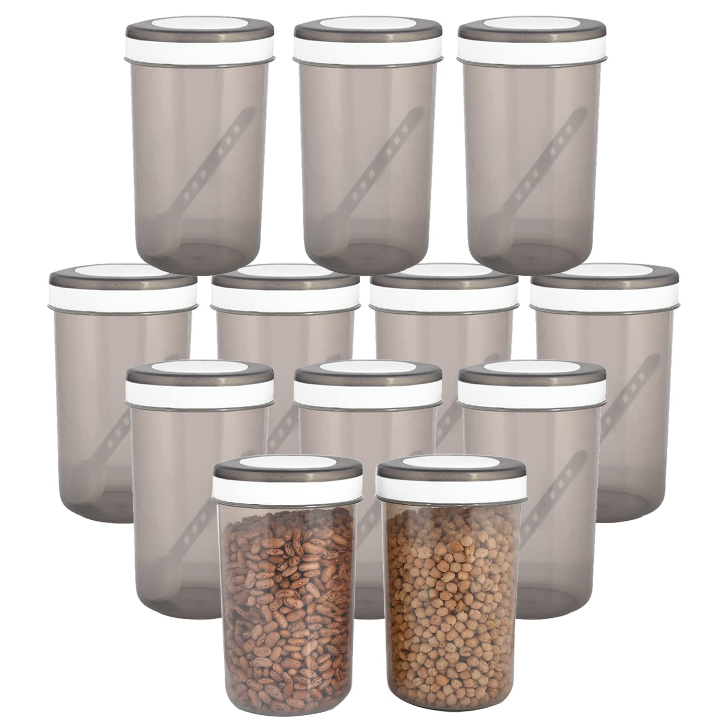 Kuber Industries Containers Set for Kitchen|BPA-Free Plastic 500 ML Storage Containers Set with Spoon for Kitchen|Pack of 12 (Gray)