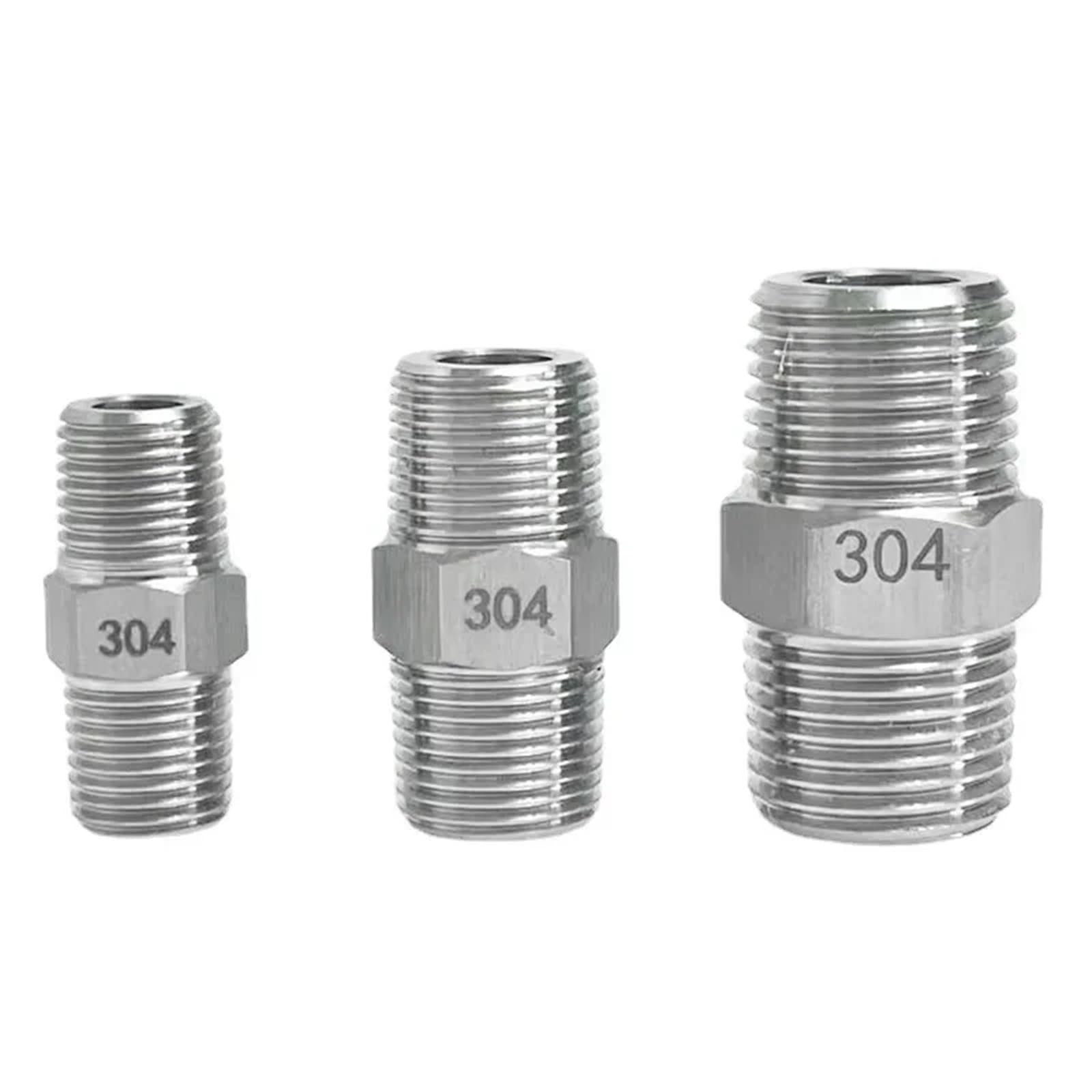 1 acoplamiento de boquilla hexagonal de 1/20.3 cm 1/10.2 cm 3/20.3 cm 1/5.1 cm BSPT NPT macho a macho conector de tubería de acero inoxidable 304 (1l2 BSPT macho, 1l8 NPT macho)
