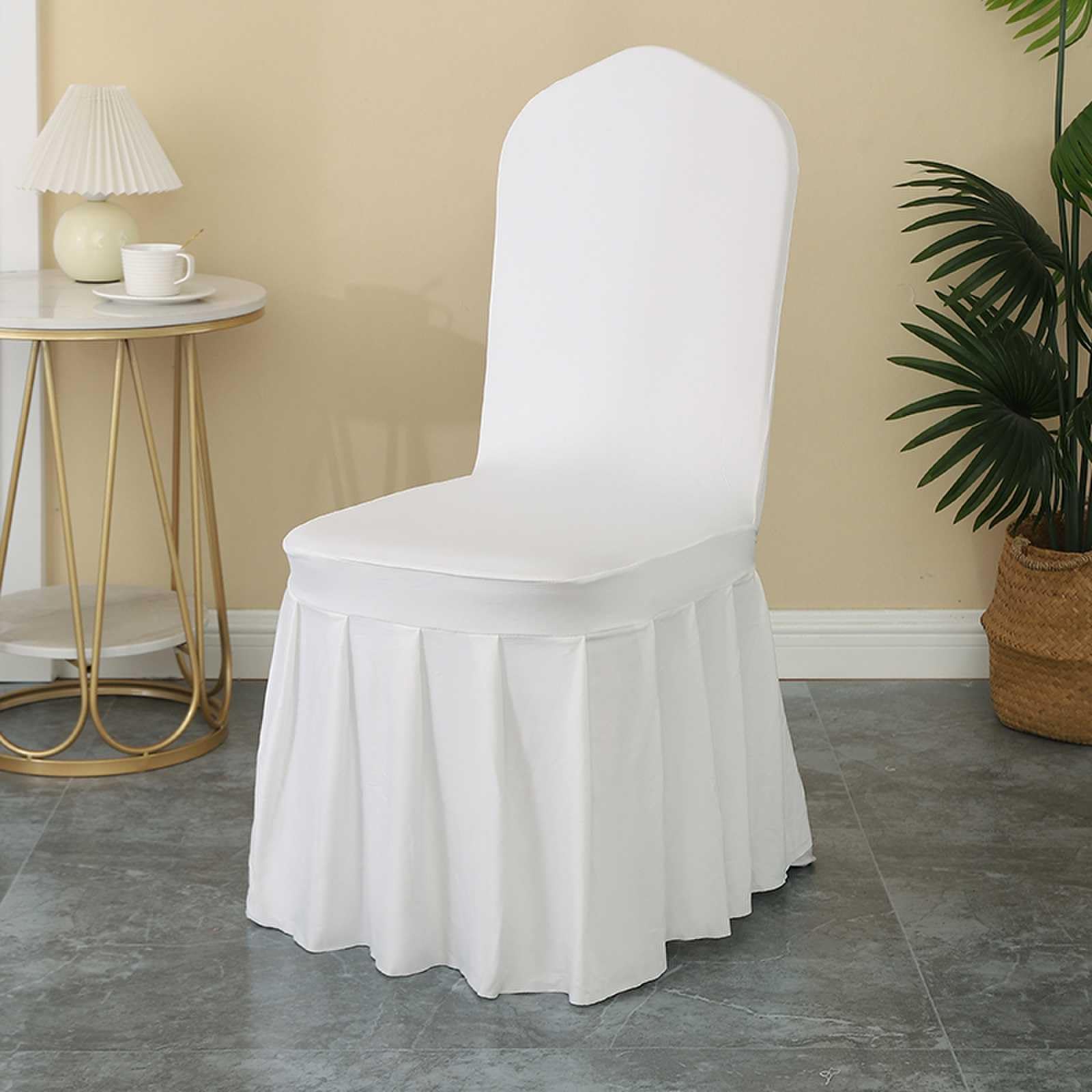 Rakila 2PC Parson Skirt Removable Chair Covers Stretch Spandex Washable Fitted Chair Protector Cover for Dining, Party, Ceremony (Ivory)