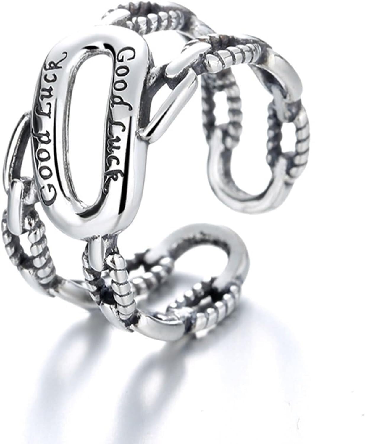 Anillos Ajustables de Plata de Ley 925, Anillos Lindos for niñas Adolescentes, Anillo de Plata de Ley Ajustable Cadena epoxi Forma Irregular Anillo de la Suerte alianzas de Boda