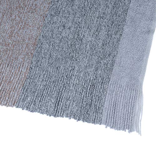 Image of Women's Elegant Knitted Shawl Poncho with Fringed V-Neck Striped Sweater Pullover Cape Gifts for Women Mom