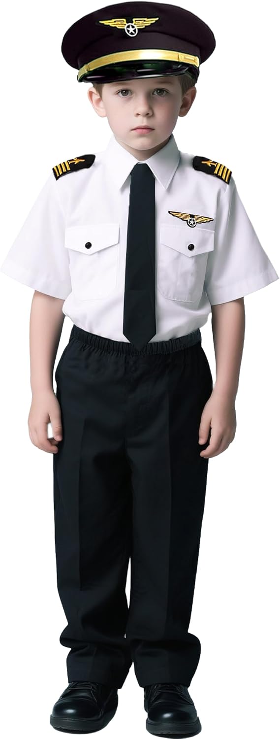 Airline Pilot Costume for Kids Captain Pilot Uniform for Career Day Halloween Dress Up Birthday Gifts - Image 2