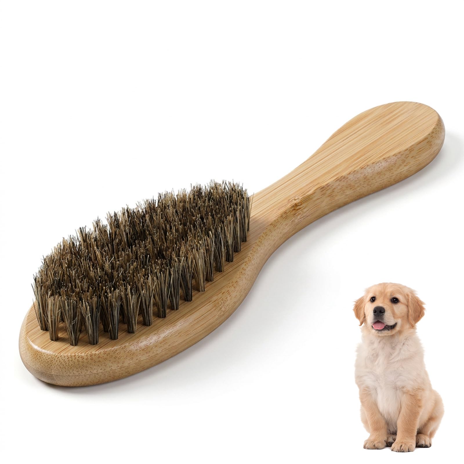 Gjinxi Soft Boar Bristle Dog Cat Brush Pet Grooming Tool with Wood Handle