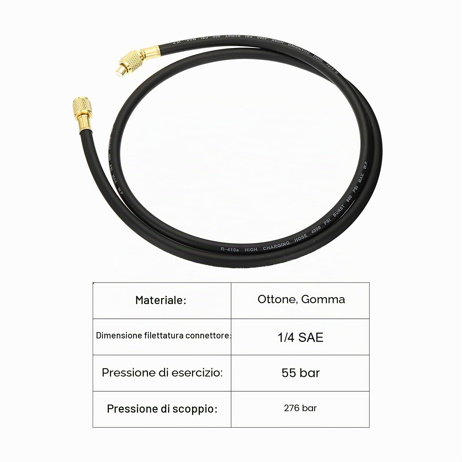 PATIKIL 1/4 SAE Refrigerante Ricarica Flessibile, 4.9ft 800 PSI 4000 PSI Collettore Manometro Tubo per Aria Condizionatore HVAC Refrigerazione, Nero